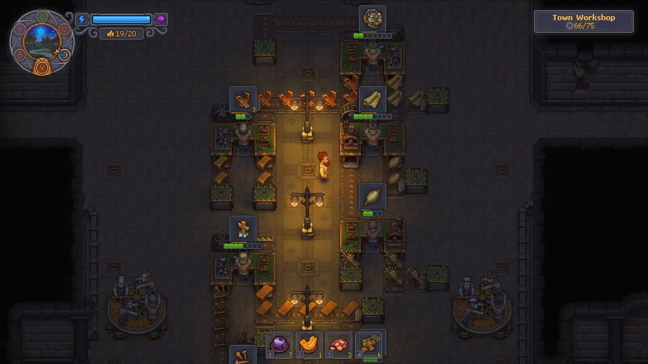 The Keeper outside a timber workshop building in the Graveyard Keeper 2 town